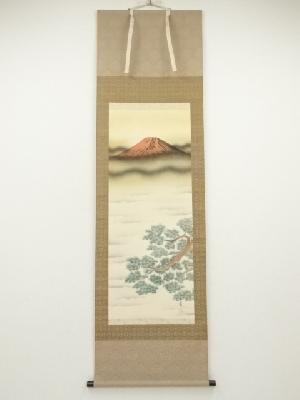 JAPANESE HANGING SCROLL / HAND PAINTED / RED FUJI / ARTIST WORK 